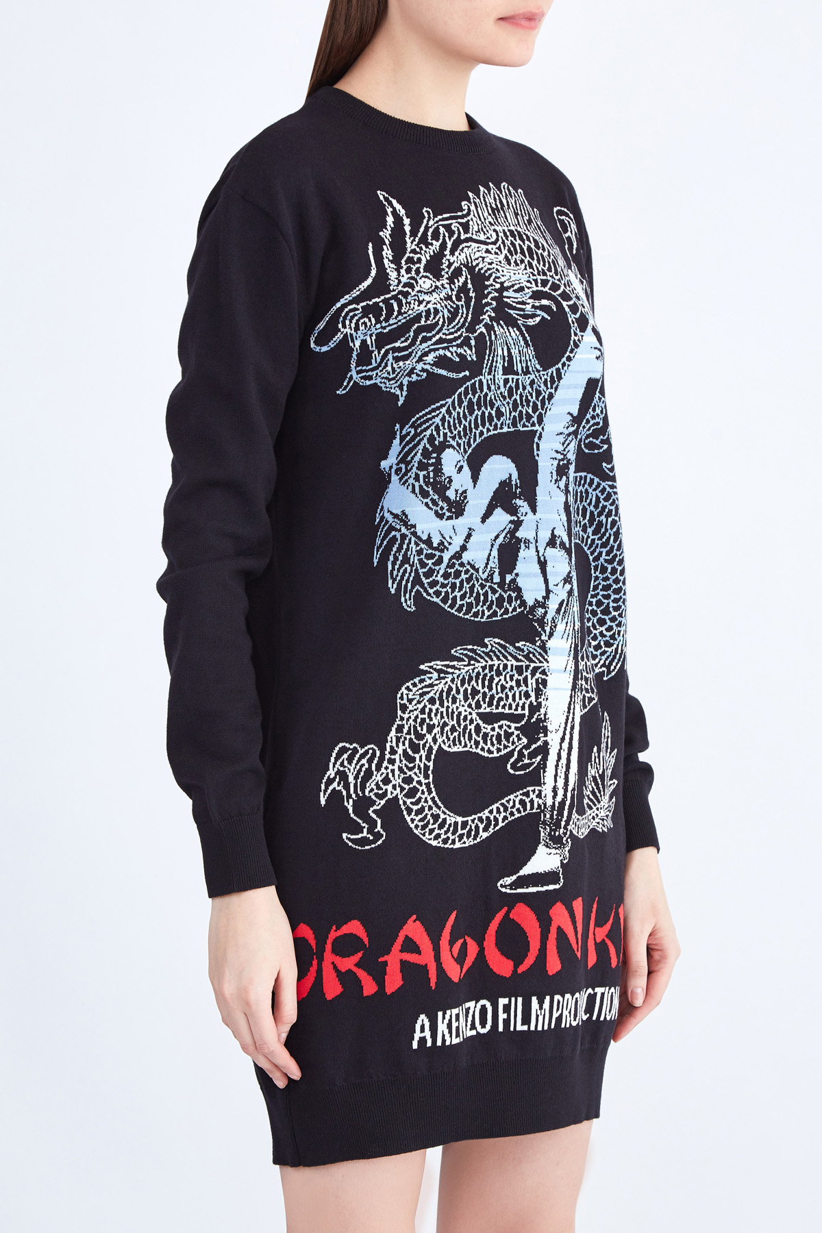 Платье с жаккардовой вышивкой «Dragon Kick» в стиле азиатских афишами KENZO, цвет черный, размер 34;40;42 - фото 3